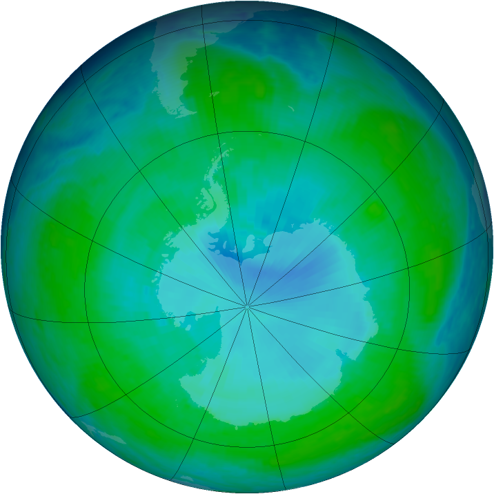 Antarctic ozone map for 06 January 1998